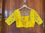 pure silk hand embroidery blouse / saree maggam yellow blouse /yellow blouse/ hand embroidered blouse / ready made blouse zardosi/voggish