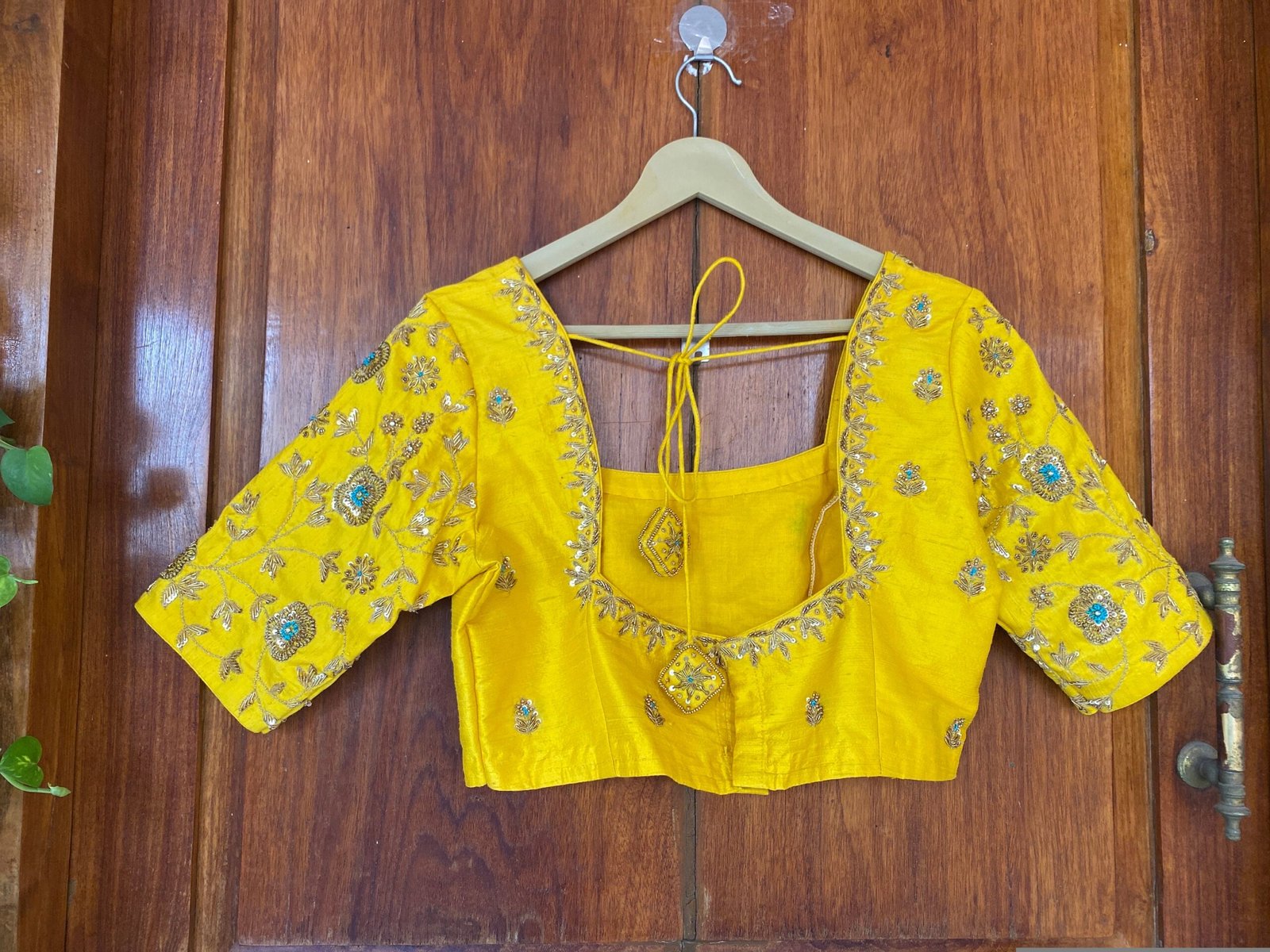 pure silk hand embroidery blouse / saree maggam yellow blouse /yellow blouse/ hand embroidered blouse / ready made blouse zardosi/voggish