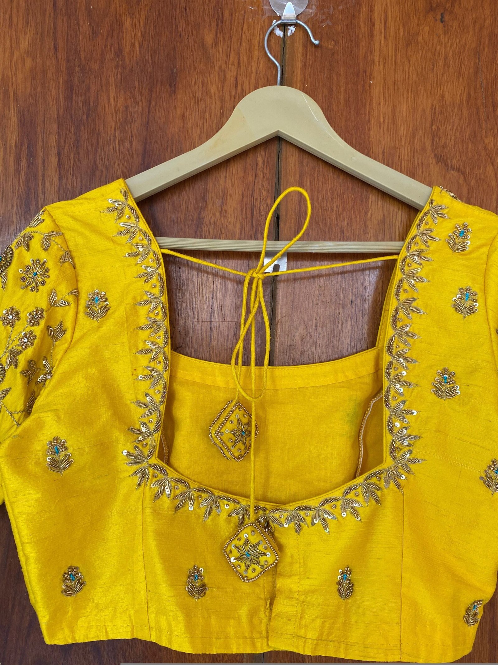 pure silk hand embroidery blouse / saree maggam yellow blouse /yellow blouse/ hand embroidered blouse / ready made blouse zardosi/voggish