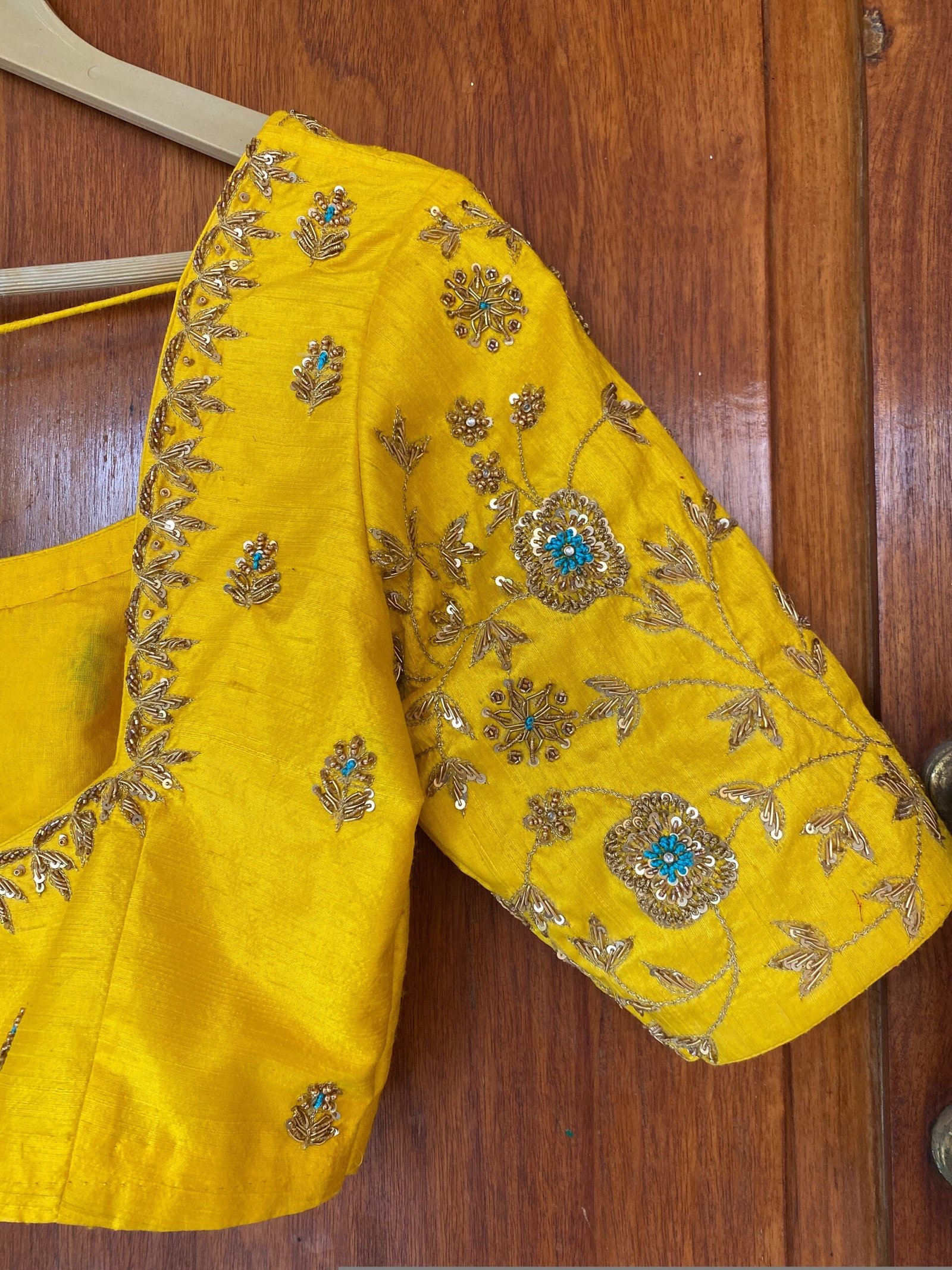 pure silk hand embroidery blouse / saree maggam yellow blouse /yellow blouse/ hand embroidered blouse / ready made blouse zardosi/voggish