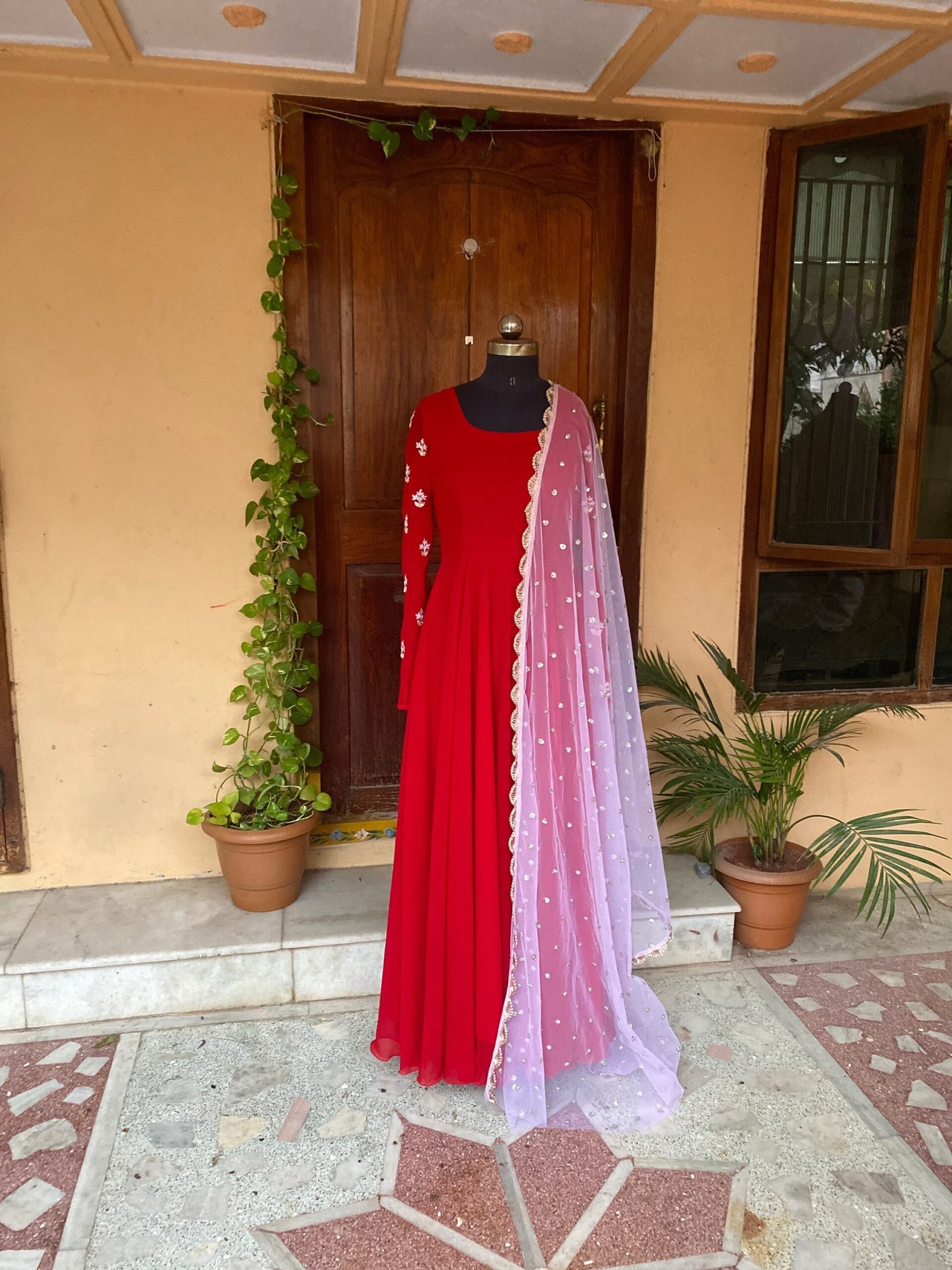 Hand embroidered Anarkali dress/ red anarkali suit set / red hand work anarkali USA / Indian dresses/ voggish USA/ red kurta