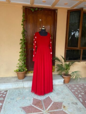 Hand embroidered Anarkali dress/ red anarkali suit set / red hand work anarkali  / Indian dresses/ voggish  red kurta