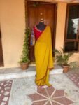 Kalamkari silk saree with hand Embroidered blouse | yellow embroidered saree with ready blouse| sarees USA | haldi outfit silk saree blouse