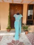 Designer saree with blouse/ pista green saree with hand embroidery stitched blouse/ saree belt with blouse / silk saree usa /saree with belt