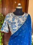 Kalamkari sari hand Embroidered blouse | blue embroidered saree with ready blouse| sarees USA | kalamkari blouse with saree| handwork blouse