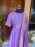 Hand embroidered Anarkali with pure bandhani dupatta/purple anarkali suit set/ lavender hand work anarkali USA / Indian dresses/ voggish USA