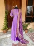 Hand embroidered Anarkali with pure bandhani dupatta/purple anarkali suit set/ lavender hand work anarkali USA / Indian dresses/ voggish USA
