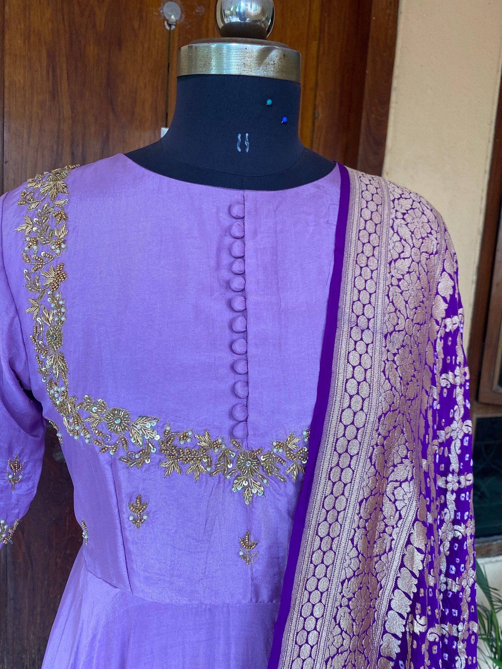 Hand embroidered Anarkali with pure bandhani dupatta/purple anarkali suit set/ lavender hand work anarkali USA / Indian dresses/ voggish USA