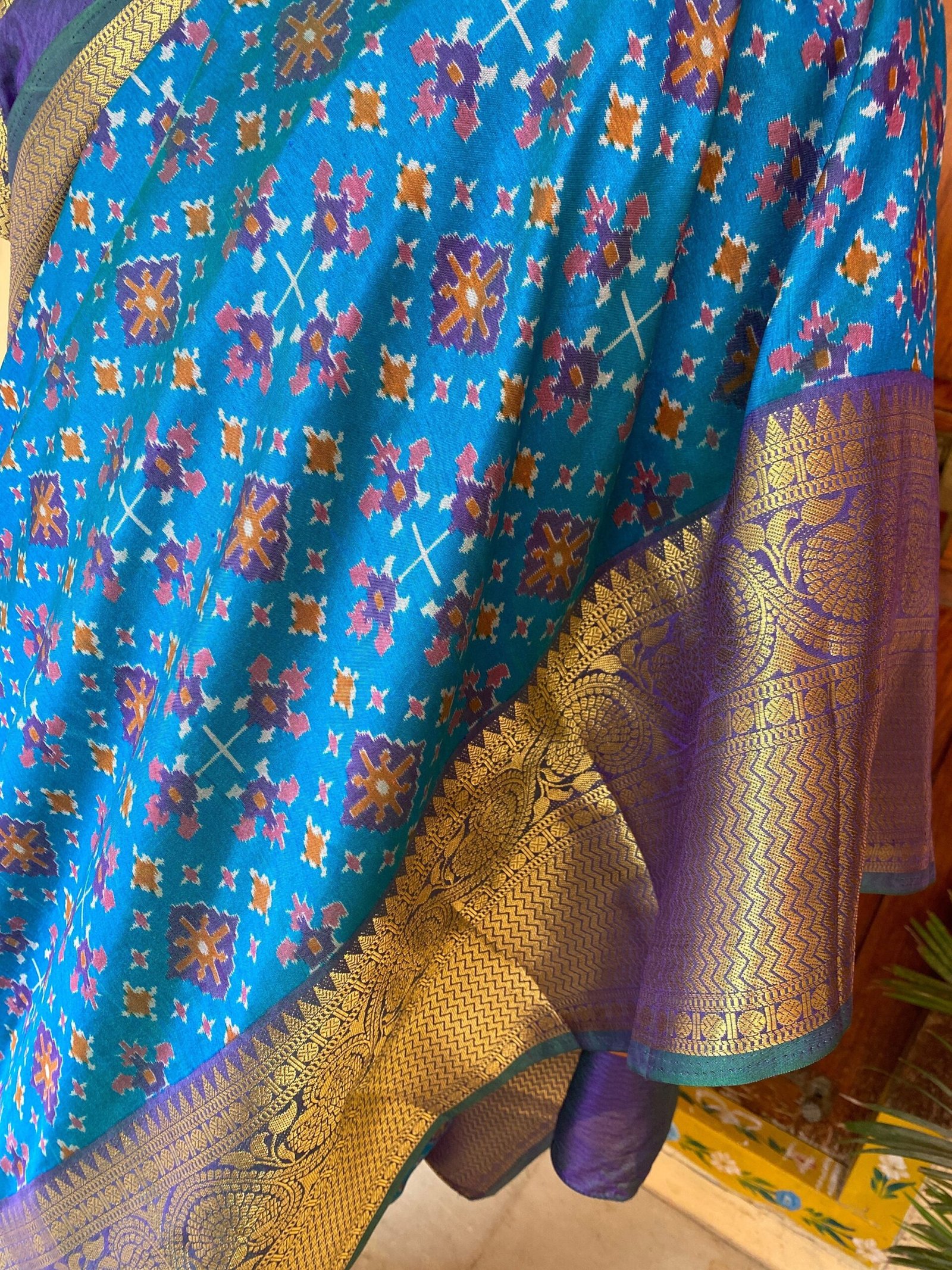 Big border silk saree with stitched blouse |traditional saree with readymade blouse|patola saree USA |semi ikkat patola silk saree | voggish