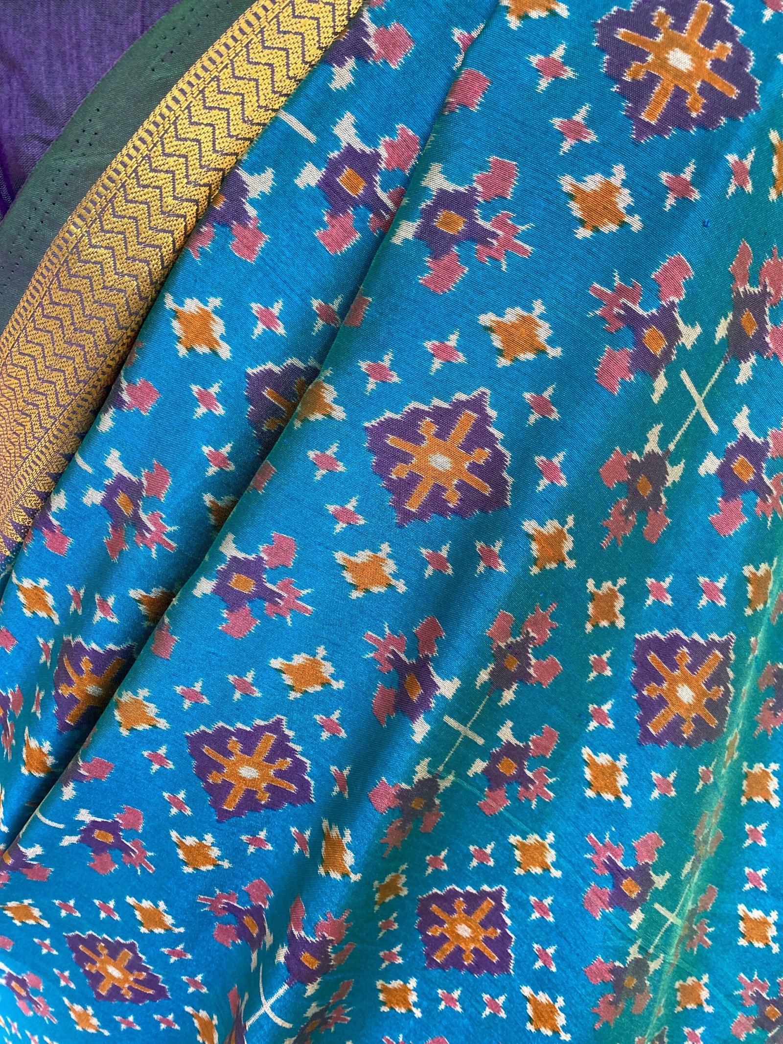Big border silk saree with stitched blouse |traditional saree with readymade blouse|patola saree USA |semi ikkat patola silk saree | voggish