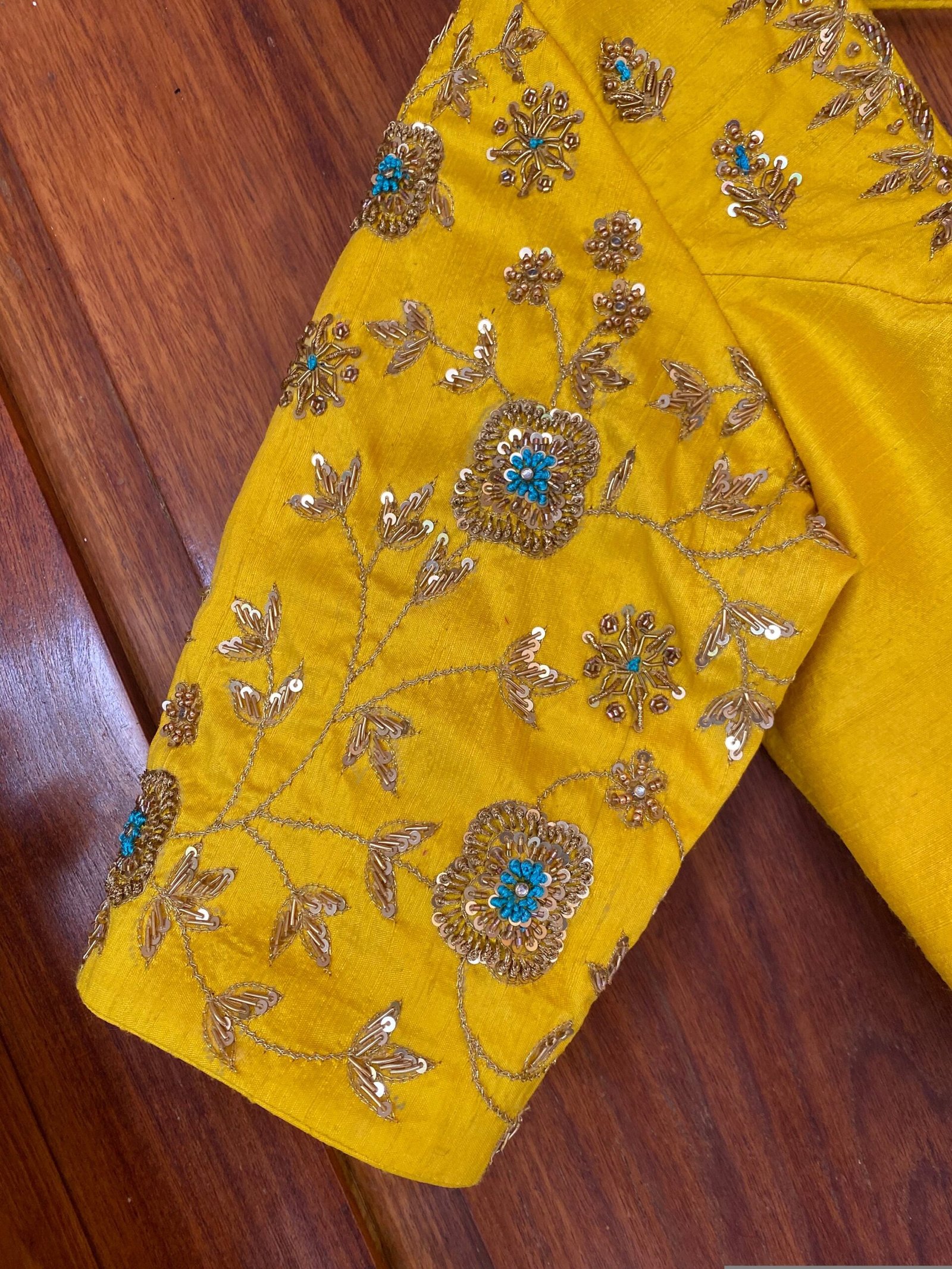 pure silk hand embroidery blouse / saree maggam yellow blouse /yellow blouse/ hand embroidered blouse / ready made blouse zardosi/voggish