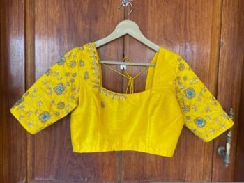 pure silk hand embroidery blouse  / saree maggam yellow blouse /yellow blouse/ hand embroidered blouse / ready made blouse zardosi/voggish