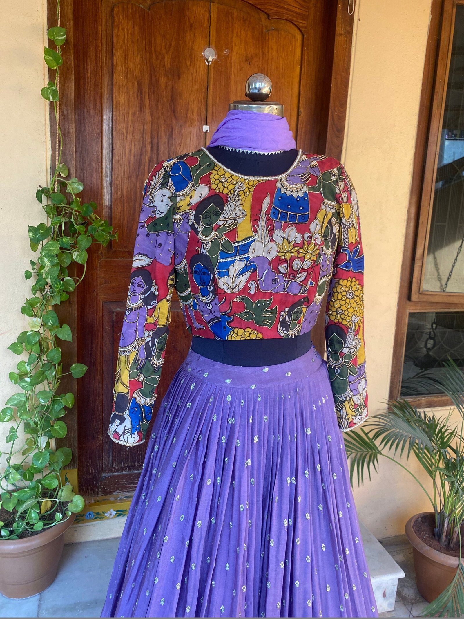 Women’s pure kalamkari lehenga set / crop top lehenga / Hand painted lehenga USA / wedding lehenga USA / kalamkarilehenga choli /voggish usa