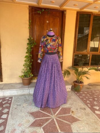 Women’s pure kalamkari lehenga set / crop top lehenga / Hand painted lehenga USA / wedding lehenga USA / kalamkarilehenga choli /voggish usa