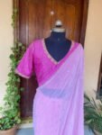 Pink chiffon silk saree with hand Embroidered blouse | buti embroidered saree with ready blouse| sarees USA |pink embroidery silk saree blou
