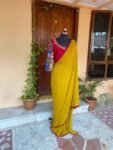 Kalamkari silk saree with hand Embroidered blouse | yellow embroidered saree with ready blouse| sarees USA | haldi outfit silk saree blouse