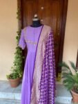 Hand embroidered Anarkali with pure bandhani dupatta/purple anarkali suit set/ lavender hand work anarkali USA / Indian dresses/ voggish USA