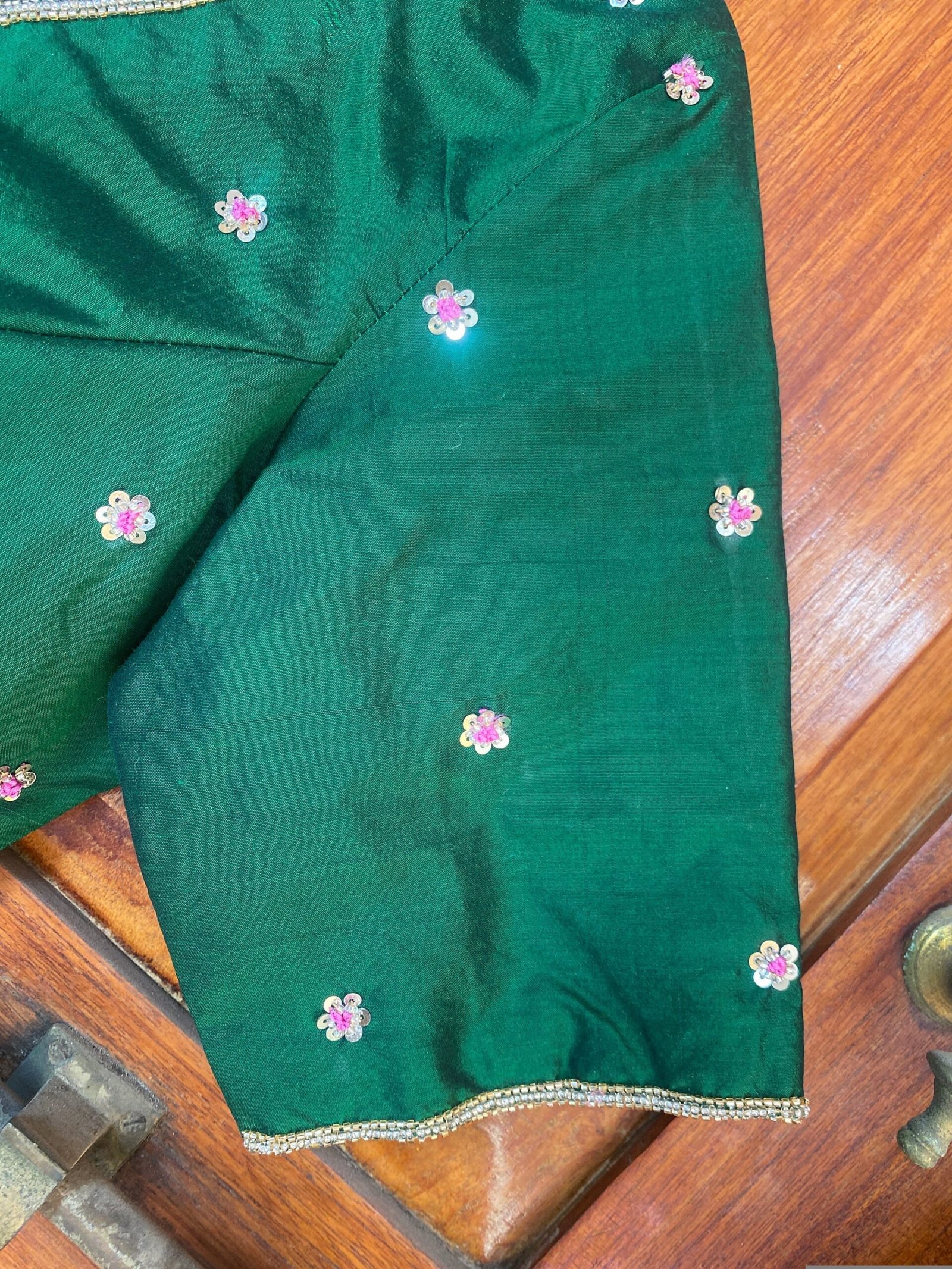 Bottle green silk hand embroidery blouse / saree maggam yellow blouse /saree blouse/ hand embroidered blouse /ready made blouse zardosi