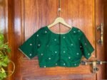 Bottle green silk hand embroidery blouse / saree maggam yellow blouse /saree blouse/ hand embroidered blouse /ready made blouse zardosi