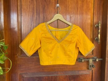 Yellow silk hand embroidery blouse  / saree maggam yellow blouse /saree blouse/ hand embroidered blouse /yellow ready made zardosi blouse