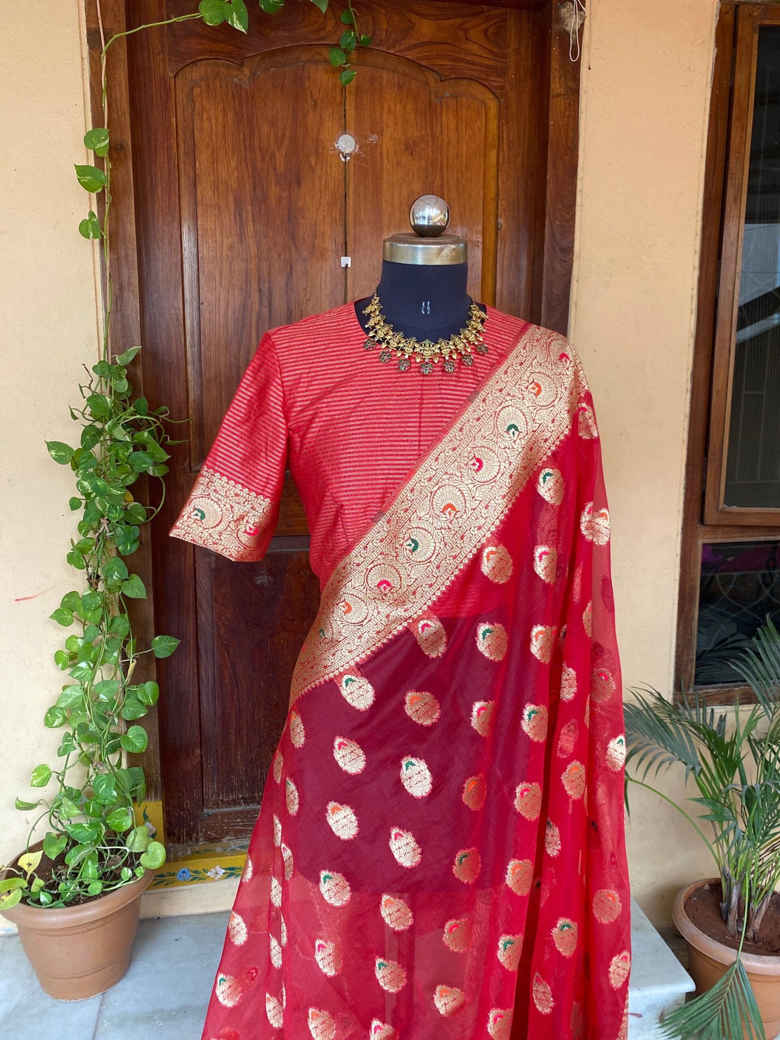 Fancy organza silksaree | traditional buti silk saree | sari with blouse set | red sari blouse |sarees USA | red silk saree with blouse