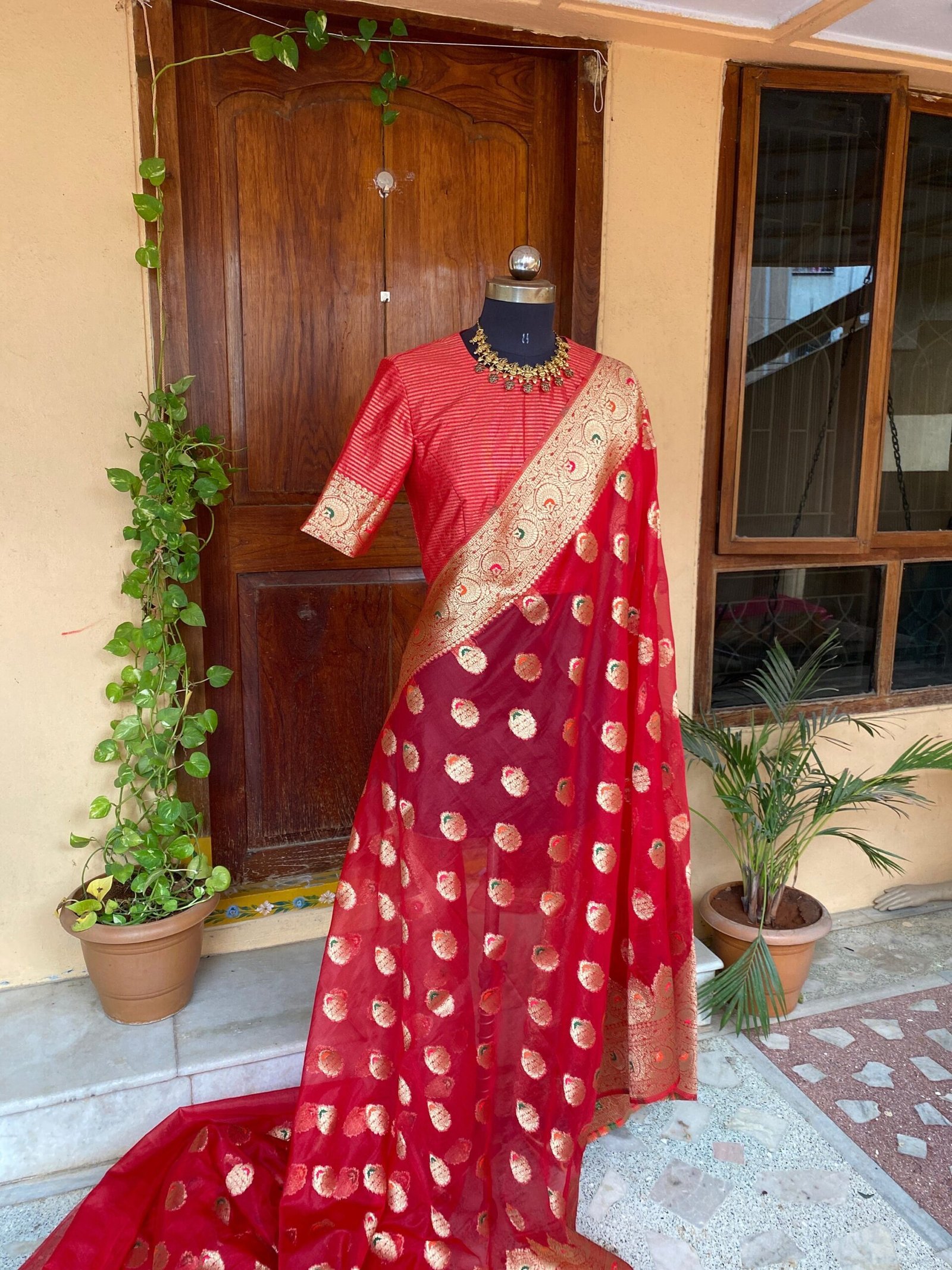 Fancy organza silksaree | traditional buti silk saree | sari with blouse set | red sari blouse |sarees USA | red silk saree with blouse