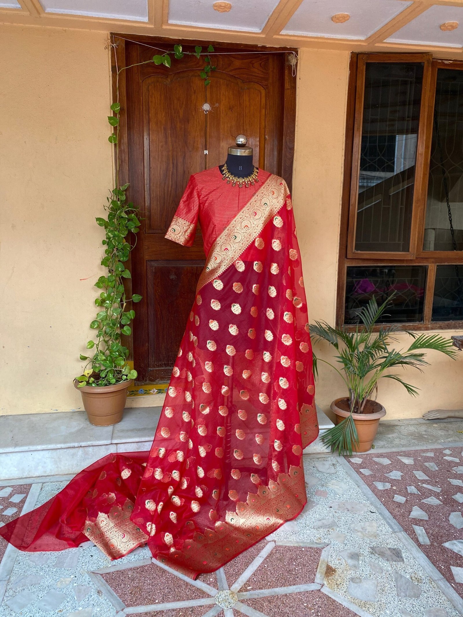 Fancy organza silksaree | traditional buti silk saree | sari with blouse set | red sari blouse |sarees USA | red silk saree with blouse