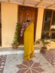 Kalamkari silk saree with hand Embroidered blouse | yellow embroidered saree with ready blouse| sarees USA | haldi outfit silk saree blouse
