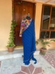 Blue Georgette Saree: Hand-Embroidered Kalamkari Blouse, Stitched Sari