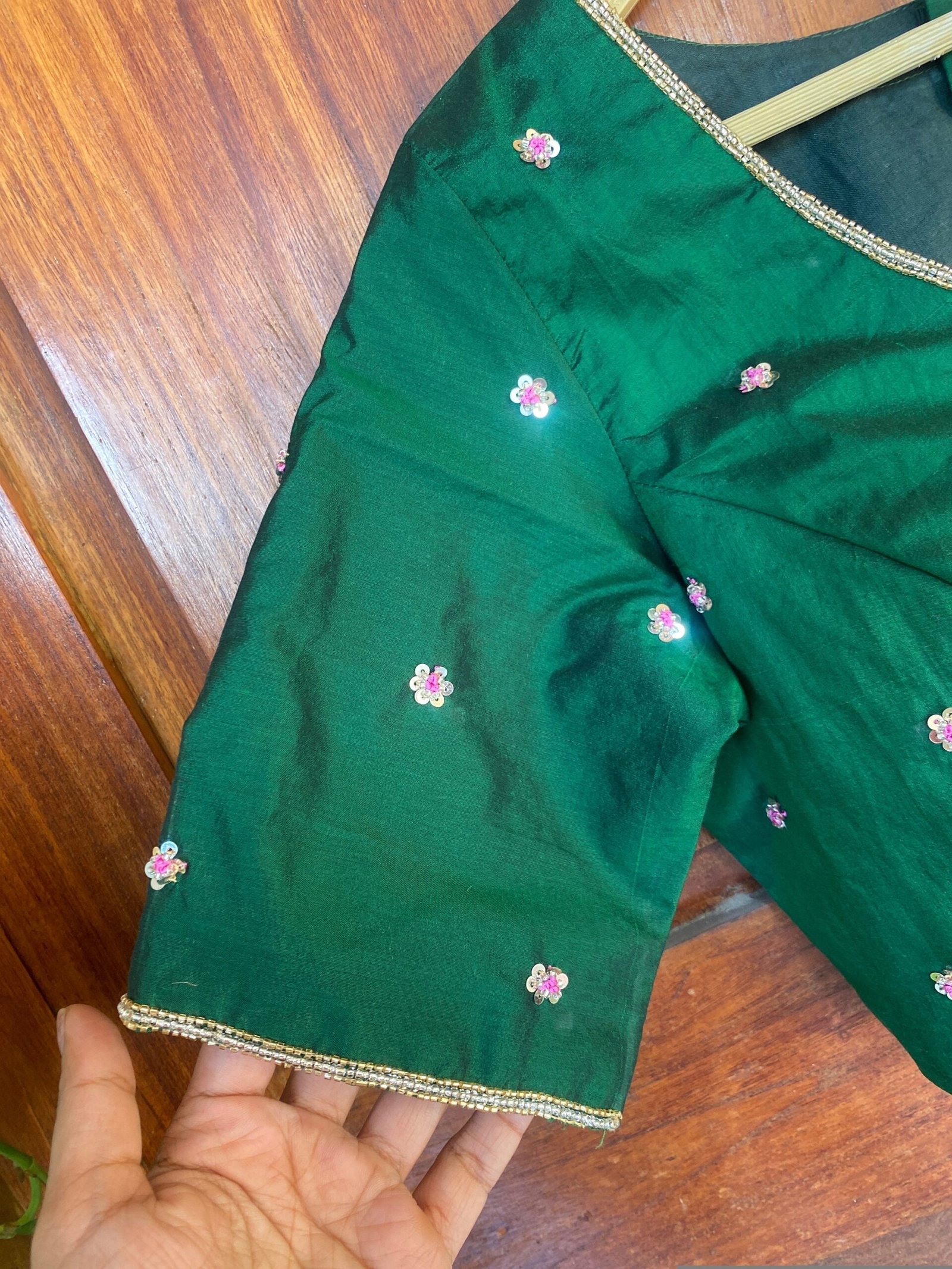 Bottle green silk hand embroidery blouse / saree maggam yellow blouse /saree blouse/ hand embroidered blouse /ready made blouse zardosi