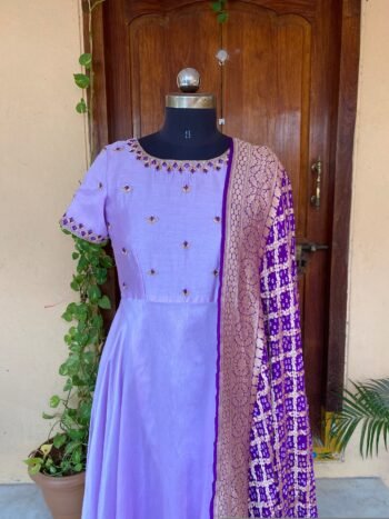 Hand embroidered Anarkali with banarasi handloom  dupatta / anarkali suit set / anarkali dupatta  / Indian dresses/ voggish