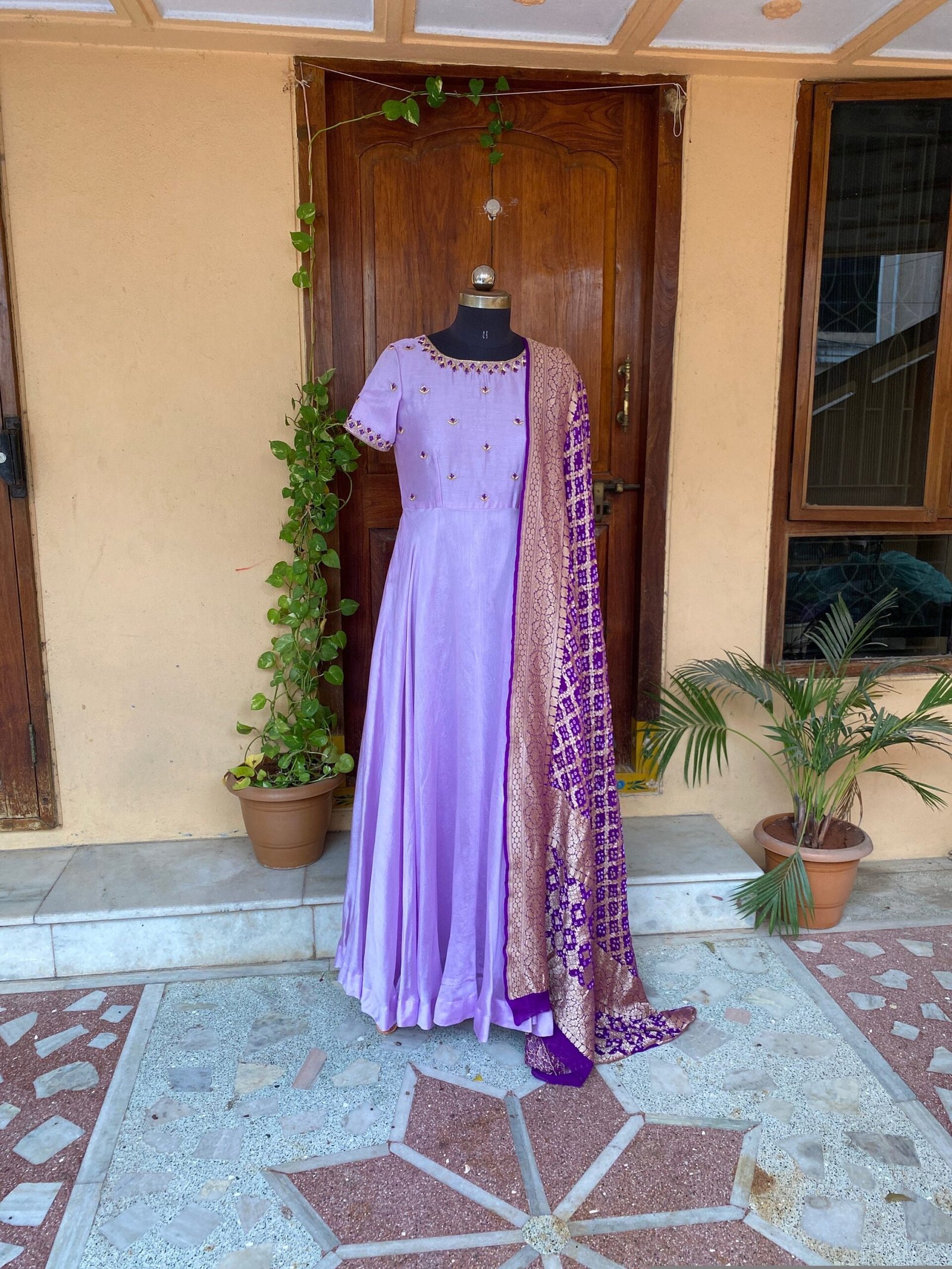 Hand embroidered Anarkali with banarasi handloom dupatta / anarkali suit set / anarkali dupatta USA / Indian dresses/ voggish USA
