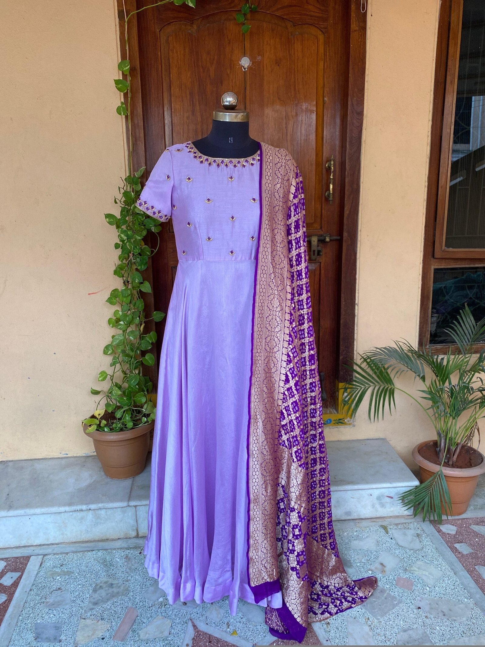 Hand embroidered Anarkali with banarasi handloom dupatta / anarkali suit set / anarkali dupatta USA / Indian dresses/ voggish USA