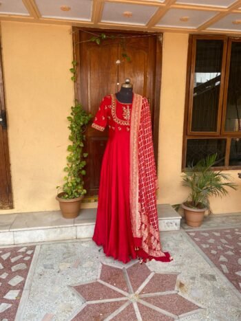Hand embroidered Anarkali with pure handloom banarasi dupatta/anarkali suit set /anarkali with dupatta / Indian dresses/bandhani dupatta