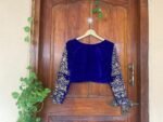 Royal blue hand embroidery blouse/velvet saree maggam blouse/velvet zardosi blouse / hand embroidered blouse/heavy maggam full sleeve blouse