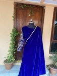 Royal blue velvet saree with hand Embroidered blouse |heavy embroidered velvet blouse and saree |full sleeve blouse/royal blue velvet saree