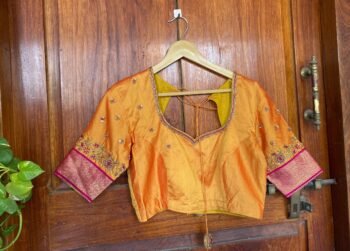 pure silk hand embroidery blouse/yellow orange maggam blouse/pure silk zardosi blouse/hand embroidered blouse/ pink designer ready blouse