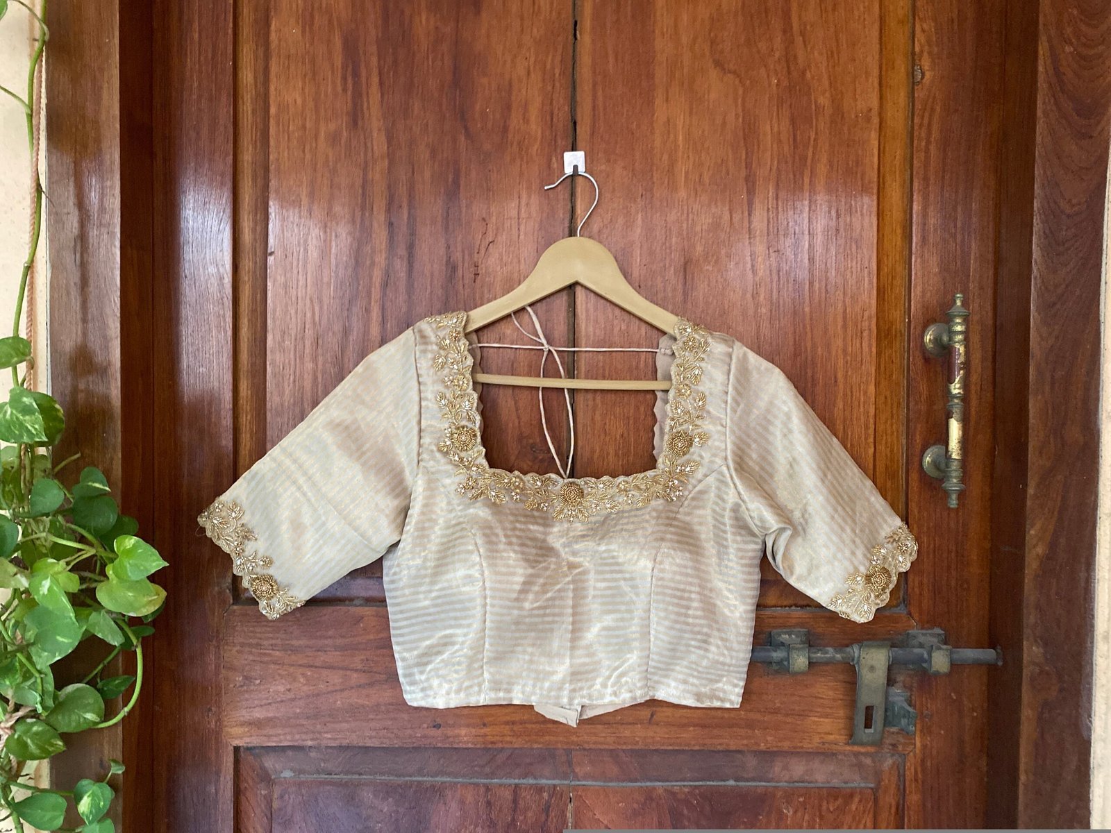 pure silk gold hand work blouse /gold stripes maggam blouse /pure tissue silk zardosi blouse / hand embroidered blouse /ready made blouse