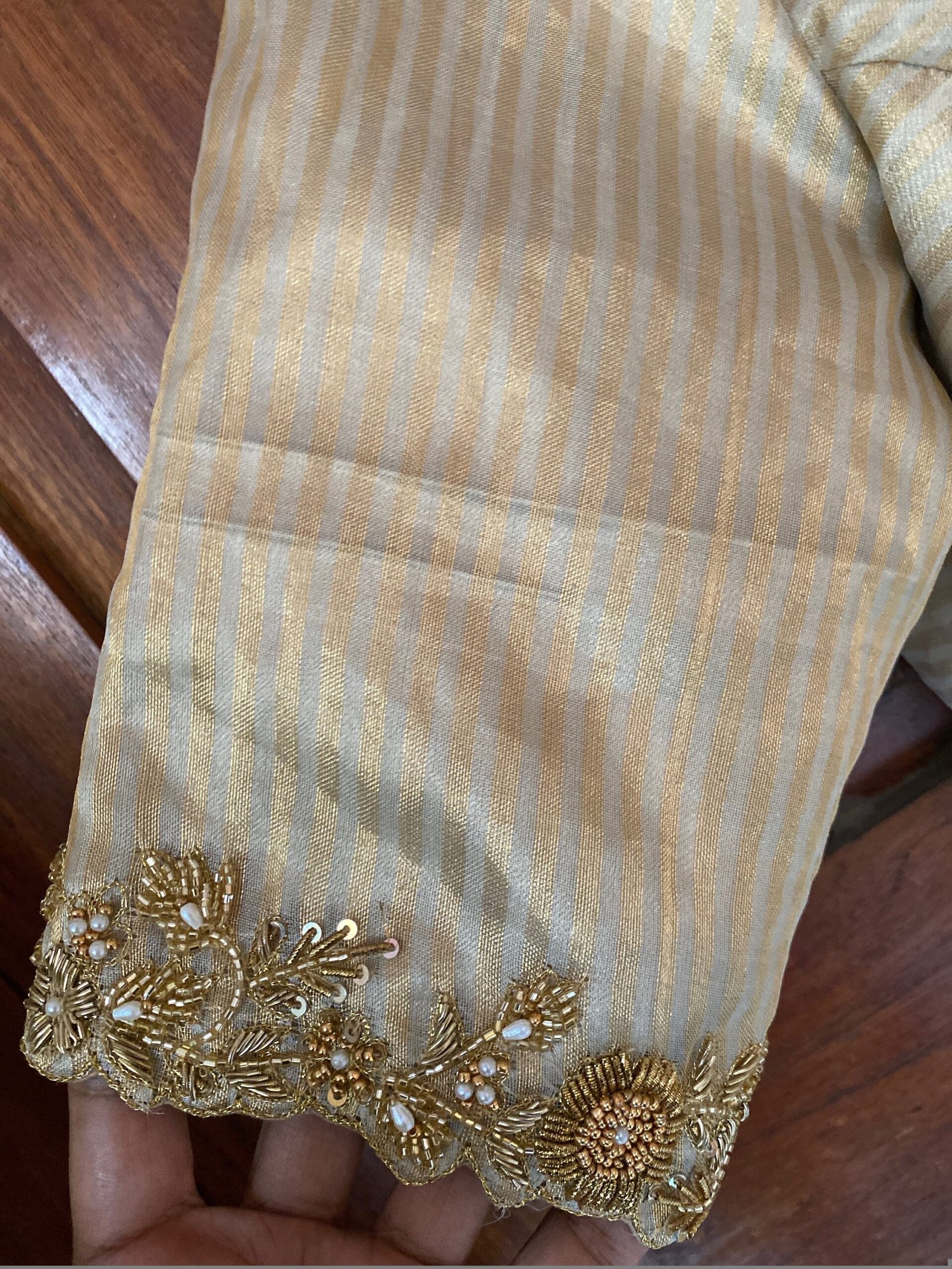 pure silk gold hand work blouse /gold stripes maggam blouse /pure tissue silk zardosi blouse / hand embroidered blouse /ready made blouse