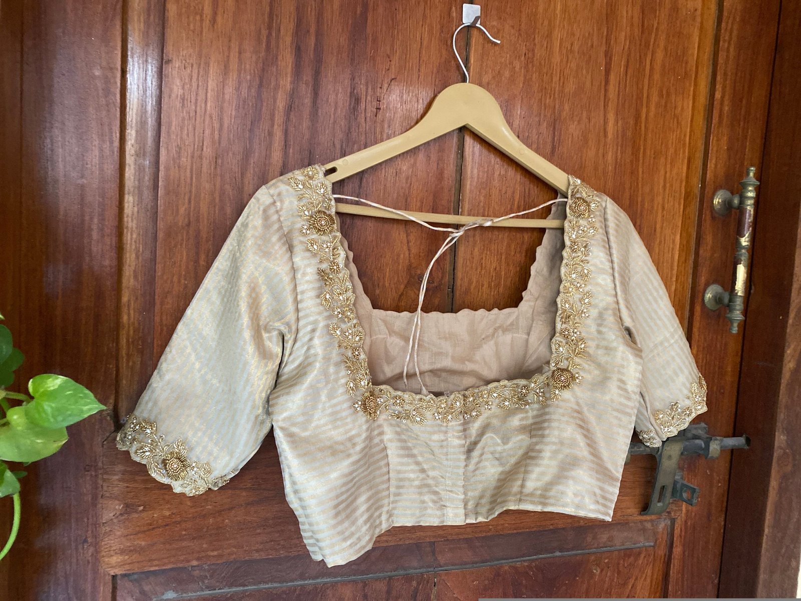 pure silk gold hand work blouse /gold stripes maggam blouse /pure tissue silk zardosi blouse / hand embroidered blouse /ready made blouse