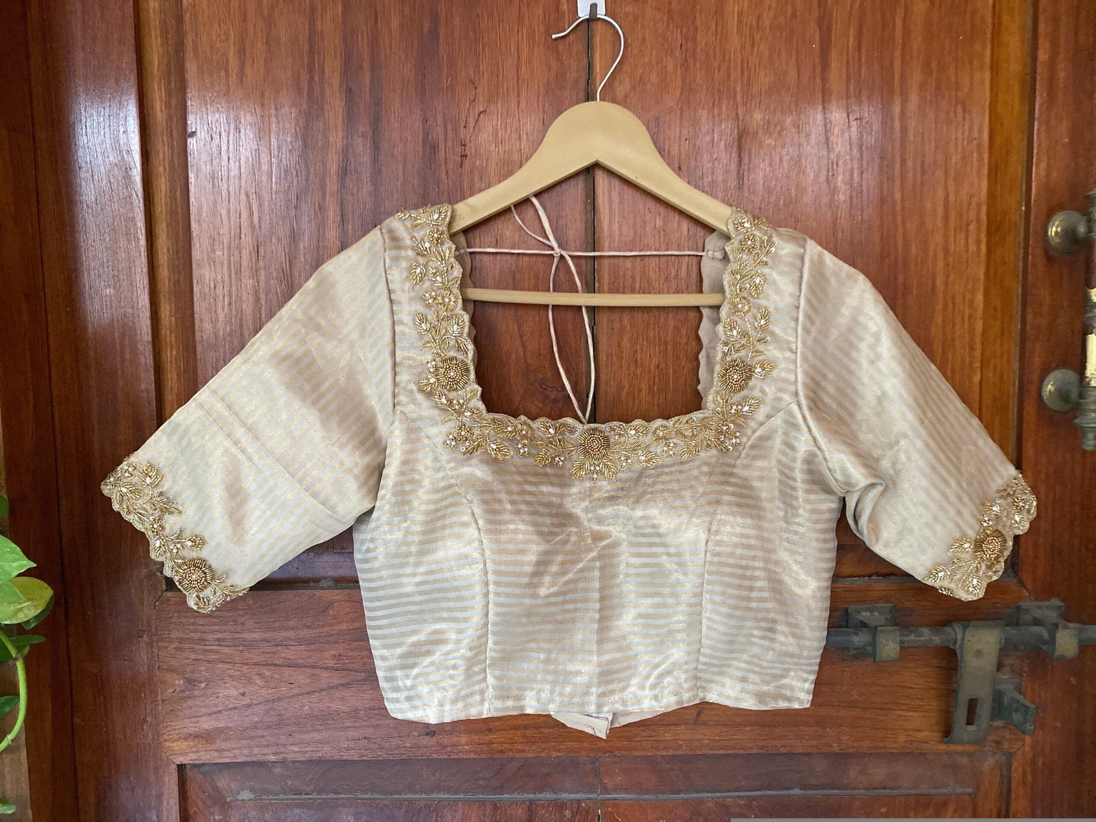 pure silk gold hand work blouse /gold stripes maggam blouse /pure tissue silk zardosi blouse / hand embroidered blouse /ready made blouse