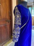 Royal blue velvet saree with hand Embroidered blouse |heavy embroidered velvet blouse and saree |full sleeve blouse/royal blue velvet saree