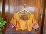 pure silk hand embroidery blouse/yellow orange maggam blouse/pure silk zardosi blouse/hand embroidered blouse/ pink designer ready blouse
