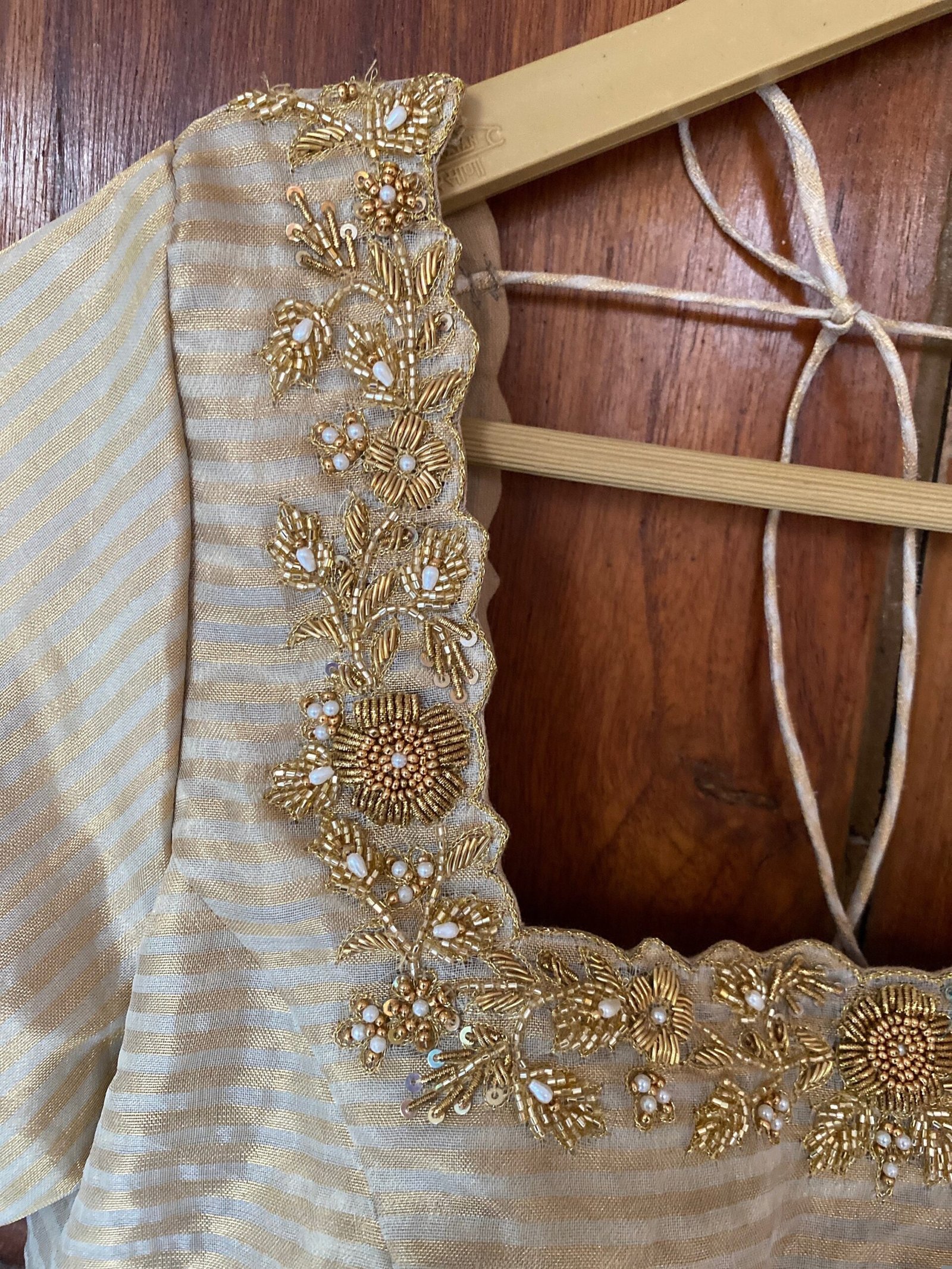 pure silk gold hand work blouse /gold stripes maggam blouse /pure tissue silk zardosi blouse / hand embroidered blouse /ready made blouse