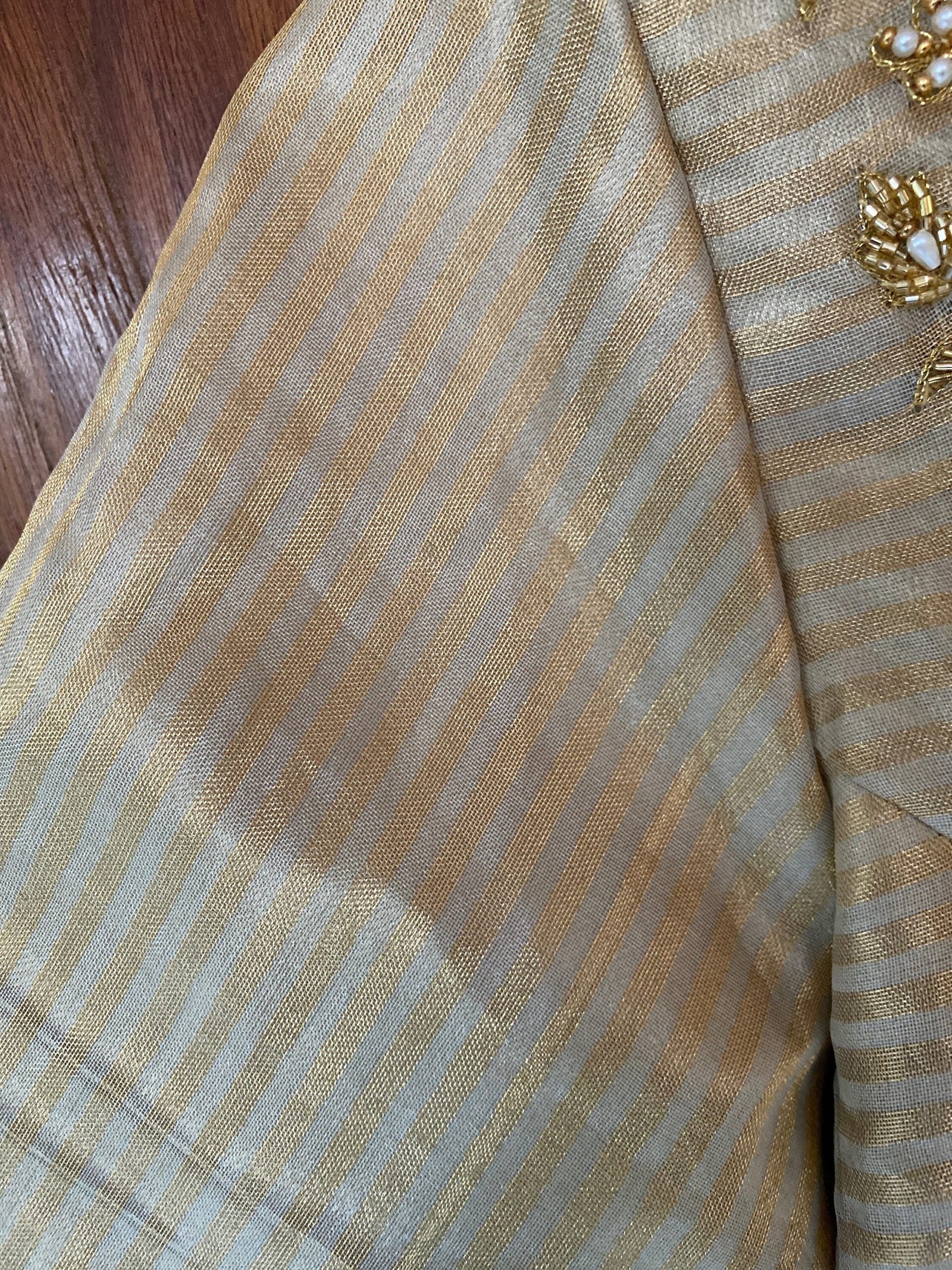 pure silk gold hand work blouse /gold stripes maggam blouse /pure tissue silk zardosi blouse / hand embroidered blouse /ready made blouse