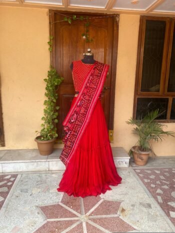 Women’s red lehenga set/teen crop top lehenga/Red patola crop top skirt USA/wedding lehenga USA /patola lehenga choli /patan patola dupatta