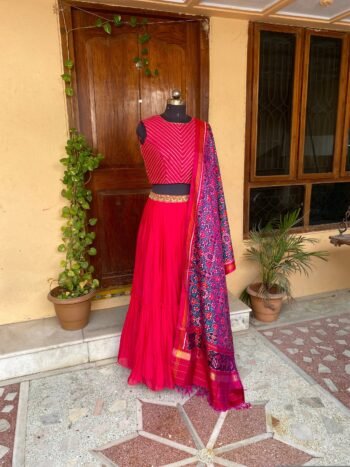 Women’s red lehenga set/teen crop top lehenga/Pink patola crop top skirt USA/wedding lehenga USA /patola lehenga choli /patan patola dupatta
