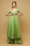 Anarkali suit usa /anarkali sharara kurta/ sharara embroidered anarkali/Mehedi outfit/voggish /green anarkali/mehendi wedding /sharara set