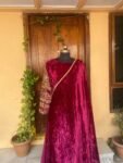 Hand Embroidered Velvet Saree with Stitched Blouse