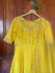 Hand embroidered Anarkali with lurex stripes dupatta / yellow anarkali suit set / chanderi anarkali dupatta USA / Indian dresses/ voggish